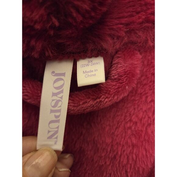 Joyspun Plush Bath Long Robe Womens 3XL Red W Pockets Shawl Collar Tie - Picture 7 of 11